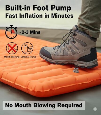 HI FINE CARE Double Camping Sleeping Pad 2 Percon, Ultralight Camping Mat with Pillow Built-in Foot Pump Inflatable Sleeping Pads Compact for Hiking Traveling Tent in Saudi Arabia