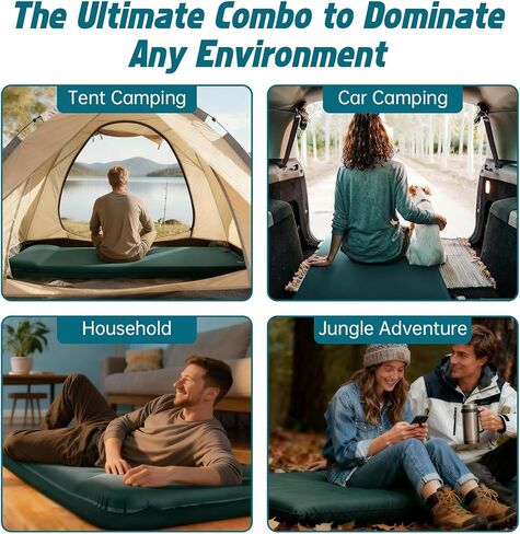 Self Inflating Sleeping Pad with Waterproof Tarp, 3.2" Extra Thick Built-in Electric Pump Air Mattress for Car Camping, R-Value 9.5 All-Season Winter Gear, Roll-up Compact Mat in Saudi Arabia