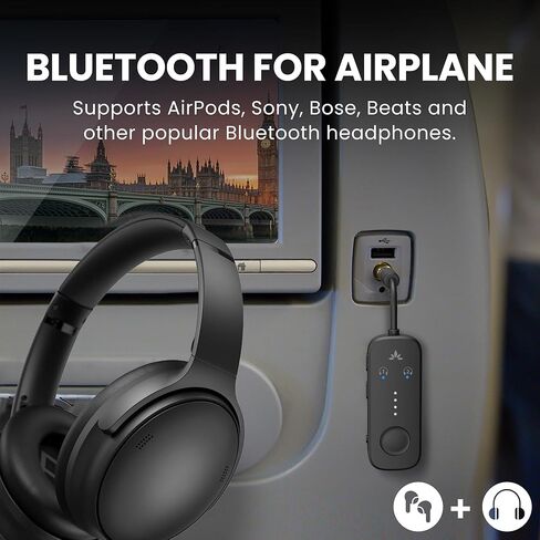 Avantree Relay & SoundJet R1 - Premium Airplane Bluetooth Adapter with Advanced Qualcomm Chipset, 2 Headphones Support, 25hrs Play Time, aptX Adaptive & HD Audio Transmitter for Airpods, Bose & Travel in Saudi Arabia