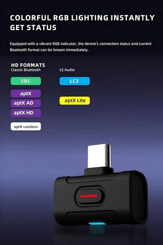 جهاز إرسال KGUSS xDuoo MX-C1 عالي الدقة بتقنية البلوتوث 5.4 USB-C - يدعم SBC/aptX/aptX HD/aptX Adaptive/LE-AUDIO/LC3/aptx Lite، محول بلوتوث منخفض الكمون للكمبيوتر/الهاتف/الأجهزة اللوحية/PS5/Switch in Saudi Arabia