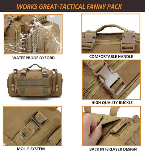 Tactical Duffel Bags for Men, 3P Military Molle Waist Fanny Packs EDC Utility Pouch Crossbody with Shoulder Strap Hand Carry in Saudi Arabia