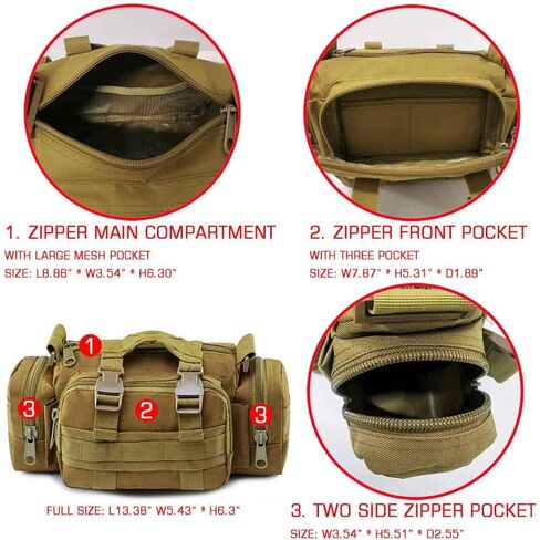 Tactical Duffel Bags for Men, 3P Military Molle Waist Fanny Packs EDC Utility Pouch Crossbody with Shoulder Strap Hand Carry in Saudi Arabia