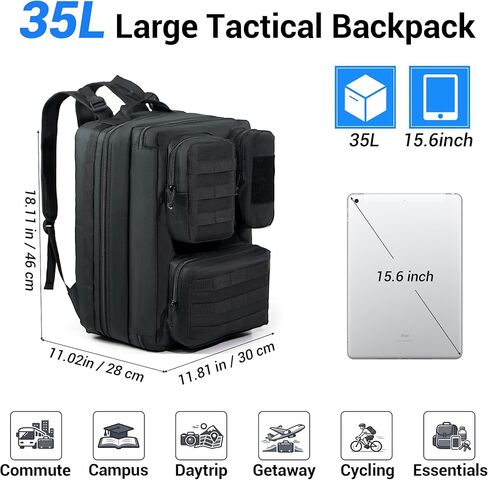 Military Backpack for Men, 35L Tactical Backpack with Laptop Compartment for Hiking Camping Travel and Daily Commutes（black） in Saudi Arabia