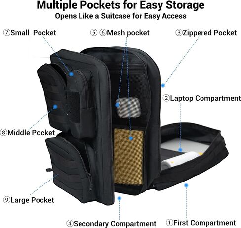 Military Backpack for Men, 35L Tactical Backpack with Laptop Compartment for Hiking Camping Travel and Daily Commutes（black） in Saudi Arabia