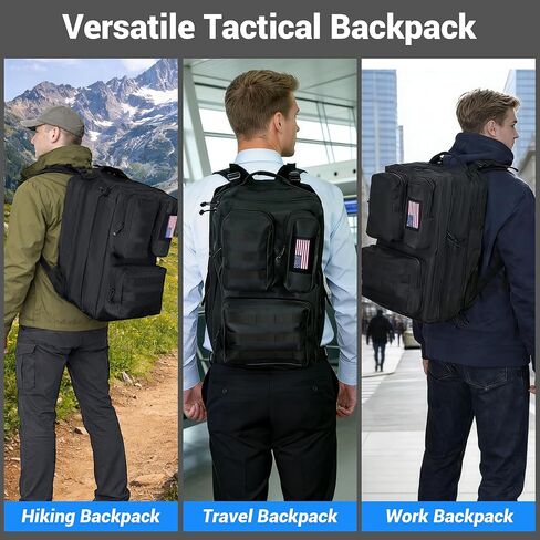 Military Backpack for Men, 35L Tactical Backpack with Laptop Compartment for Hiking Camping Travel and Daily Commutes（black） in Saudi Arabia