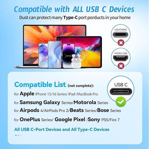 8 عبوات من سدادات غبار USB C، غطاء قابس USB من النوع C مضاد للفقد، واقيات غبار منفذ الشحن، مع غطاء غبار مكبر الصوت، لسلسلة iPhone 17,16,15، وSamsung Galaxy S22/S21/S20، Note 20/10، جميع USB C in Kuwait