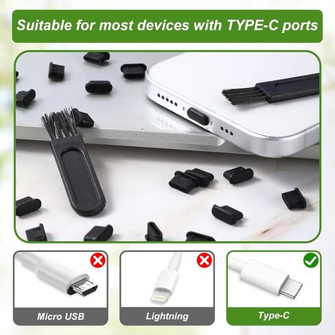 20 قطعة من سدادات الغبار USB C، سدادات مضادة للغبار من النوع C، غطاء غبار USB-C غطاء منفذ سيليكون من النوع C، قابس واقي منفذ الشحن مع فرشتي تنظيف in Kuwait