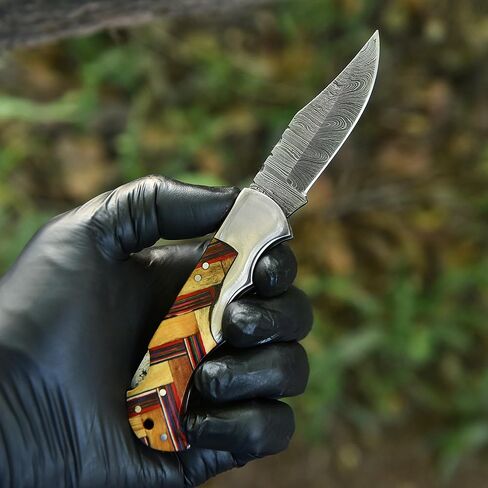 Damascus Folding Knife – Olive Brown Pocket Knife, Handmade Custom Gift for Husband, Boyfriend, Dad, Son, or Groomsmen, Perfect Birthday, Anniversary, Father’s Day & Christmas Gift (Olive-Wood) in Saudi Arabia