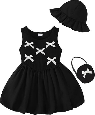 Renotemy Infant Toddler Girl Summer Dress Sleeveless Bow Bubble Sundress Formal Party Dresses Clothes Outfit with Hat and Bag in Saudi Arabia