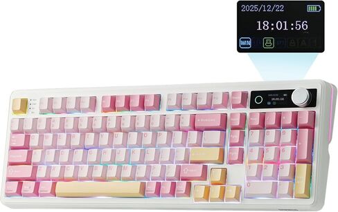 EPOMAKER TH99 PRO 96% Mechanical Keyboard with Screen & Knob, 10000mAh, 2.4Ghz/BT, Hot Swap, Custom Driver, RGB Backlight, PBT Keycap, Wireless Gaming Keyboard for PC/Mac (Pink, Creamy Jade) in Saudi Arabia