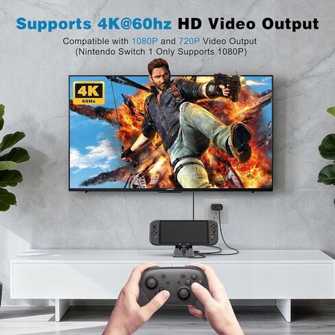 محطة إرساء تلفزيون Tendak Switch لجهاز Nintendo Switch، محطة إرساء تلفزيون محمولة تدعم وضع التلفزيون 4K / 60HZ، قاعدة تبديل قابلة للطي لنينتندو سويتش / Steam Deck / ROG Ally / الهاتف، لا تدعم Switch 2 in Kuwait