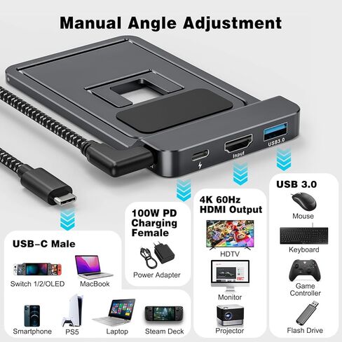 محطة إرساء تلفزيون Tendak Switch لجهاز Nintendo Switch، محطة إرساء تلفزيون محمولة تدعم وضع التلفزيون 4K / 60HZ، قاعدة تبديل قابلة للطي لنينتندو سويتش / Steam Deck / ROG Ally / الهاتف، لا تدعم Switch 2 in Kuwait