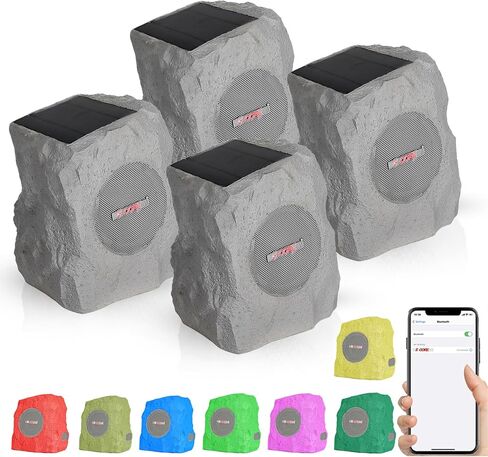 5 سماعات CORE Rock خارجية مقاومة للماء تعمل بتقنية البلوتوث 4 قطع تعمل بالطاقة الشمسية وشحن USB وألوان RGB متغيرة للصوت في الفناء وحمام السباحة - GRDNSPK MC Gry 4 قطع in Saudi Arabia