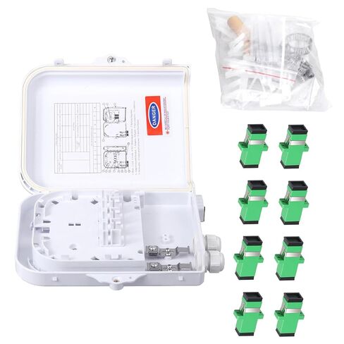 Fiber Optic Distribution Box, 8 Port Wall Mount Enclosure with 8 SC APC Adapters, Singlemode, FTTH, IP65 Waterproof Outdoor/Indoor Use - 8.27" x 5.31" x 1.57" in Saudi Arabia