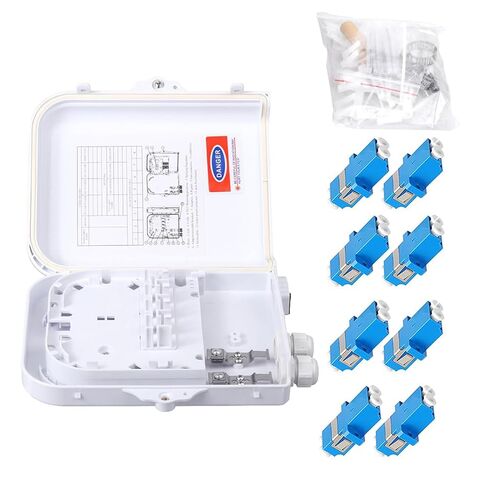 Fiber Optic Distribution Box, 8 Port Wall Mount Enclosure with 8 LC OS2 Adapters, Singlemode, FTTH, IP65 Waterproof Outdoor/Indoor Use - 8.27" x 5.31" x 1.57" in Saudi Arabia