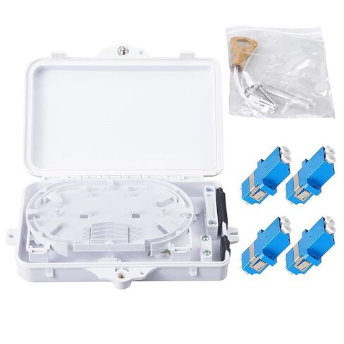 Fiber Optic Distribution Box, 4 Port Wall Mount Enclosure with 4 LC OS2 Adapters, Singlemode, FTTH, IP65 Waterproof Outdoor/Indoor Use - 8.27" x 5.31" x 1.57" in Saudi Arabia