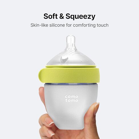 Comotomo Silicone Baby Bottle 2 (5oz) – Baby Bottle Refined – Soft, Wide-Neck Bottle with True Slow-Flow Nipple for Newborn Feeding, Green in Saudi Arabia