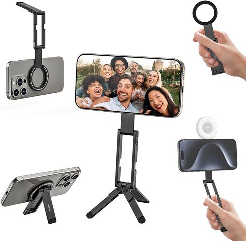 ULANZI MA60 Magnetic Phone Tripod Stand for iPhone - Aluminium Smartphone Mini Tripod Pocket Cell Phone Stand Strong Magnet Quick Mount Compatible with iPhone 16 15 14 13 12 Series, Black in Saudi Arabia