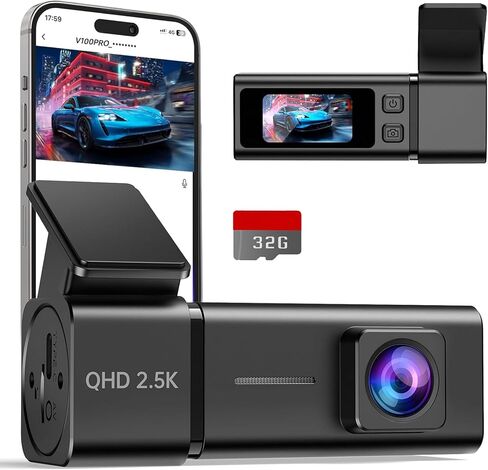 Dash Cam 2.5K Front Dash Camera for Cars with App, WiFi Mini Dashcam Built-in IPS Screen, Night Vision, G-Sensor, Smart Voice, Loop Recording, 24H Parking Mode, 32G SD Card Included, Support 256GB Max in Kuwait