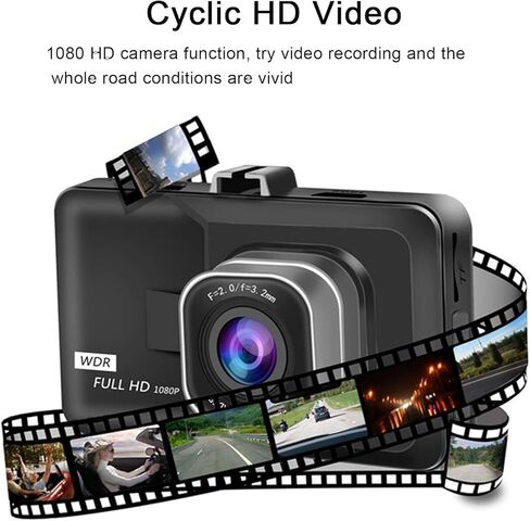 3-inch 1080p High-Definition Dash cam for Cars, 24 Hour Recording, 170° Large Wide-Angle,Super Night Vision, G-Sensor Parking Monitoring Loop Video Motion Detection in Kuwait