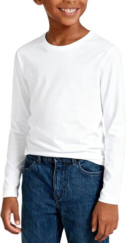 Boys Cotton Long Sleeve Shirts Soft Breathable Crewneck Tees for Kids, Fashion Basic Tops 4-12 Years in Saudi Arabia