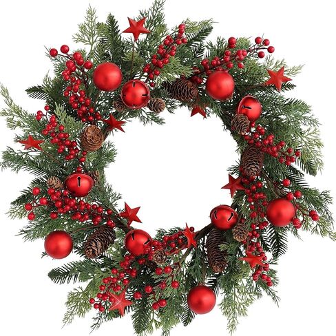 أكاليل عيد الميلاد الشتوية للباب الأمامي 20 بوصة، إكليل عيد الميلاد الأخضر مع مخاريط الصنوبر للنافذة في الهواء الطلق بالخارج، إكليل ريفي لعطلة المزرعة الاصطناعية للديكور الداخلي in Kuwait
