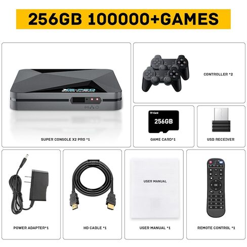 Kinhank 2025 ترقية Super Console X2 pro مع 100000+Games Retro Game Console، وحدة تحكم ألعاب الفيديو مع EmuELEC 4.6/Android 9.0 في 1، 2.4G+5G وBT 5.0،2 لوحة ألعاب بالداخل in Saudi Arabia