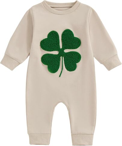 Newborn Baby Boy Girl St Patricks Day Outfit Lucky Boy Clover Embroidery Romper Jumpsuit Bodysuit Infant Clothes in Saudi Arabia