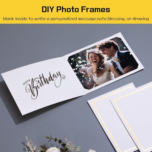 50 قطعة من مجلدات الصور مقاس 4 × 6 أو 5 × 7 لإطارات الصور وبطاقات الملاحظات الورقية وإطار الصور من الورق المقوى للتخرج وحفلات الزفاف وأعياد الميلاد والفصل الدراسي DIY (أبيض مع رقائق ذهبية) in Kuwait