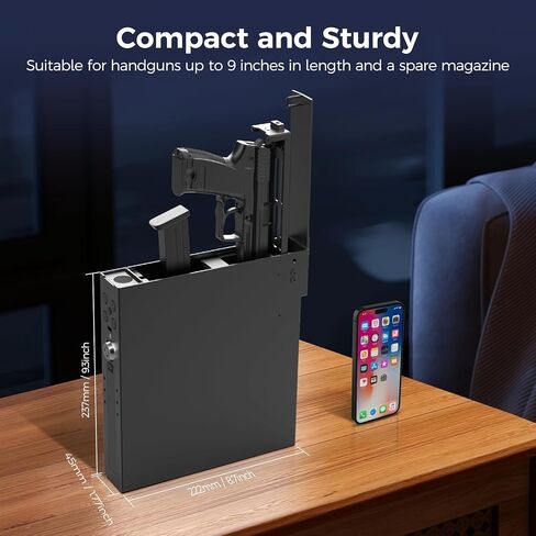 Biometric Gun Safe for Handgun - Upward Eject Pistol Safe with Fingerprint & Keypad, Hidden Safe Fits for Car, Nightstand, Desk, Bed Side - Birthday Gifts for Husband Dad in Saudi Arabia