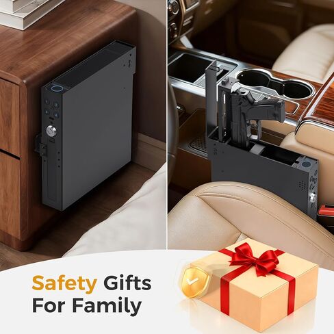 Biometric Gun Safe for Handgun - Upward Eject Pistol Safe with Fingerprint & Keypad, Hidden Safe Fits for Car, Nightstand, Desk, Bed Side - Birthday Gifts for Husband Dad in Saudi Arabia