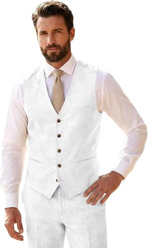 High-End Suits Linen Suits for Men Beach Summer Wedding Groomsmen 2 Piece Silm Fit Casual Light Suit Men's Tuxedos Vest Pant in Saudi Arabia