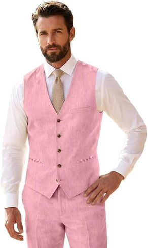 High-End Suits Linen Suits for Men Beach Summer Wedding Groomsmen 2 Piece Silm Fit Casual Light Suit Men's Tuxedos Vest Pant in Saudi Arabia