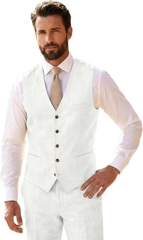 High-End Suits Linen Suits for Men Beach Summer Wedding Groomsmen 2 Piece Silm Fit Casual Light Suit Men's Tuxedos Vest Pant in Saudi Arabia