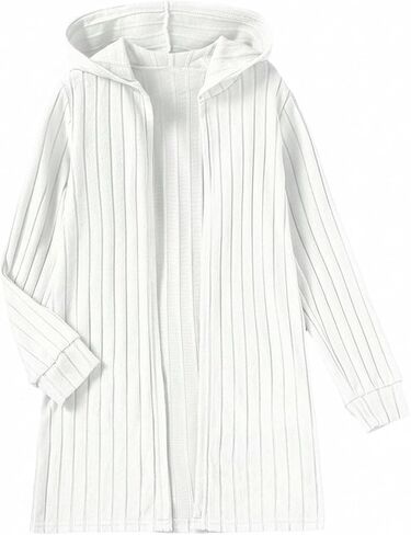 Girl's Hooded Open Front Long Cardigan Long Sleeve Ribbed Knit Sweaters Outerwear in Saudi Arabia