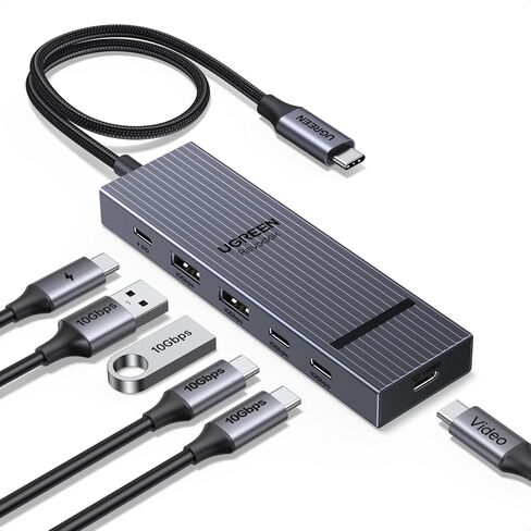 محول فيديو UGREEN Revodok USB-C Hub 4K@60 هرتز 10 جيجابت في الثانية 2×USB-A 3.2 + 2×USB-C 3.2 100W PD، قاعدة سفر من الألومنيوم متوافقة مع الشاشة المحمولة، MacBook Pro/Air، iPad Pro، Steam Deck، Dell XPS in Kuwait
