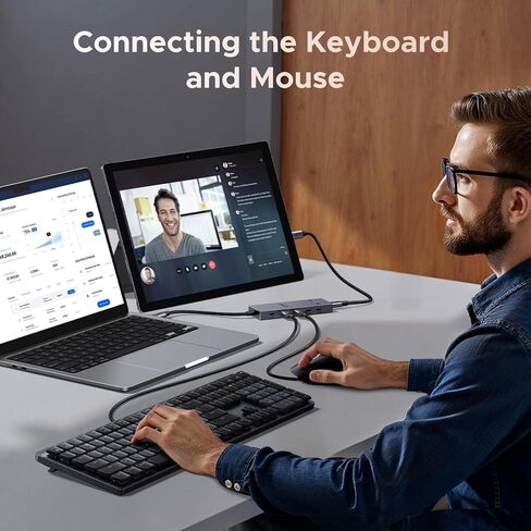 محول فيديو UGREEN Revodok USB-C Hub 4K@60 هرتز 10 جيجابت في الثانية 2×USB-A 3.2 + 2×USB-C 3.2 100W PD، قاعدة سفر من الألومنيوم متوافقة مع الشاشة المحمولة، MacBook Pro/Air، iPad Pro، Steam Deck، Dell XPS in Kuwait