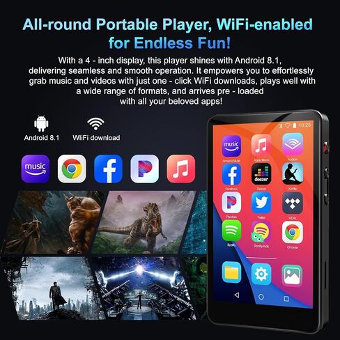 مشغل MP3 سعة 144 جيجابايت مع بلوتوث وواي فاي، مشغل موسيقى MP3 وMP4 بشاشة لمس كاملة 4 بوصة عالية الدقة مع سبوتيفي، ليبي، موسيقى أمازون، يوتيوب، تيكتوك، كتاب إلكتروني، مشغل MP4 للأطفال حتى 512 جيجا in Kuwait