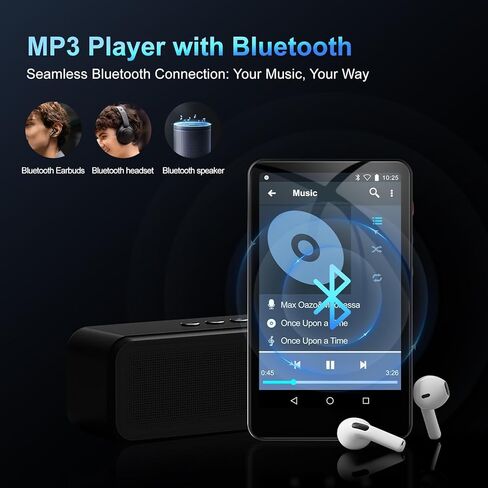 مشغل MP3 سعة 144 جيجابايت مع بلوتوث وواي فاي، مشغل موسيقى MP3 وMP4 بشاشة لمس كاملة 4 بوصة عالية الدقة مع سبوتيفي، ليبي، موسيقى أمازون، يوتيوب، تيكتوك، كتاب إلكتروني، مشغل MP4 للأطفال حتى 512 جيجا in Kuwait