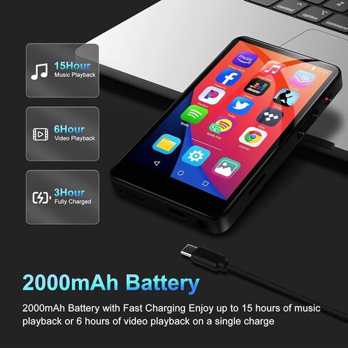 مشغل MP3 سعة 144 جيجابايت مع بلوتوث وواي فاي، مشغل موسيقى MP3 وMP4 بشاشة لمس كاملة 4 بوصة عالية الدقة مع سبوتيفي، ليبي، موسيقى أمازون، يوتيوب، تيكتوك، كتاب إلكتروني، مشغل MP4 للأطفال حتى 512 جيجا in Kuwait