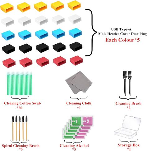30 قطعة 5 ألوان من سدادات غطاء USB من النوع A المضادة للغبار، سدادة غبار USB ذكر من النوع A مع مجموعة تنظيف المنتجات الرقمية، غطاء حماية من السيليكون الناعم المضاد للغبار لـ USB A (30 قطعة) in Kuwait