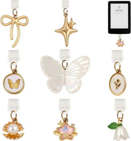 8Pcs Charms for Kindle Butterfly Star Bow Flower Charms for E-Reader Dust Plug Charm Compatible with Type C Charging Port Accessories for Kindle Gift for Book Lover Readers Teachers Students in Saudi Arabia