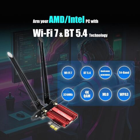 GLOTRENDS BE11000 WiFi 7 PCIe WiFi Card for Desktop AMD/Intel Desktop PC with QCNCM865 Controller, Bluetooth 5.4, Compatible with Windows 11/Linux/macOS in Saudi Arabia