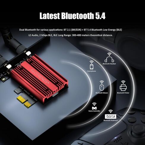 GLOTRENDS BE11000 WiFi 7 PCIe WiFi Card for Desktop AMD/Intel Desktop PC with QCNCM865 Controller, Bluetooth 5.4, Compatible with Windows 11/Linux/macOS in Saudi Arabia