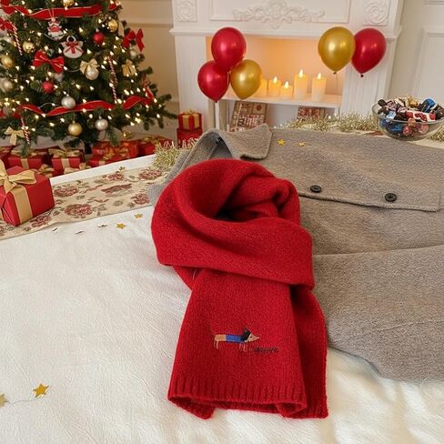 Women's Wool Scarf with Dachshund Design - Soft Warm Winter Neck Wrap, Elastic Stretch Fit, for Casual Outings & Cold Weather in Saudi Arabia