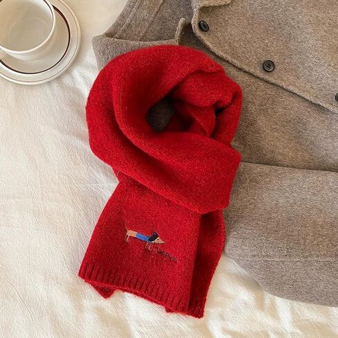 Women's Wool Scarf with Dachshund Design - Soft Warm Winter Neck Wrap, Elastic Stretch Fit, for Casual Outings & Cold Weather in Saudi Arabia