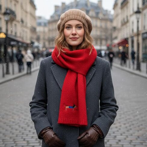 Women's Wool Scarf with Dachshund Design - Soft Warm Winter Neck Wrap, Elastic Stretch Fit, for Casual Outings & Cold Weather in Saudi Arabia