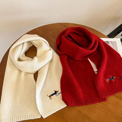 Women's Wool Scarf with Dachshund Design - Soft Warm Winter Neck Wrap, Elastic Stretch Fit, for Casual Outings & Cold Weather in Saudi Arabia