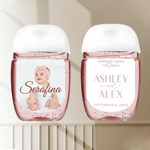 ملصقات مخصصة لمطهر اليد مخصصة مع نص صورة الشعار الخاص بك، مثالية لحفلات استقبال المولود الجديد، مقاس 1.28 بوصة × 1.38 بوصة in Kuwait