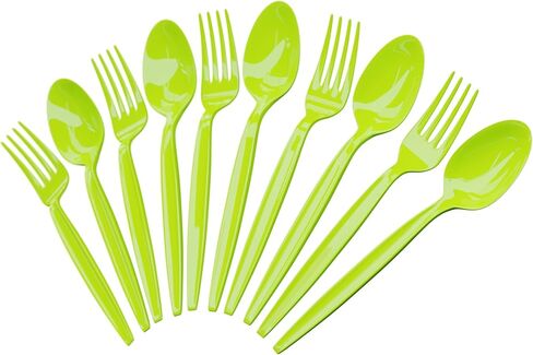 Blue Orchards Lime Green Plastic Spoon and Fork (24 Each) - Colored Plastic Silverware Sets for Parties in Saudi Arabia